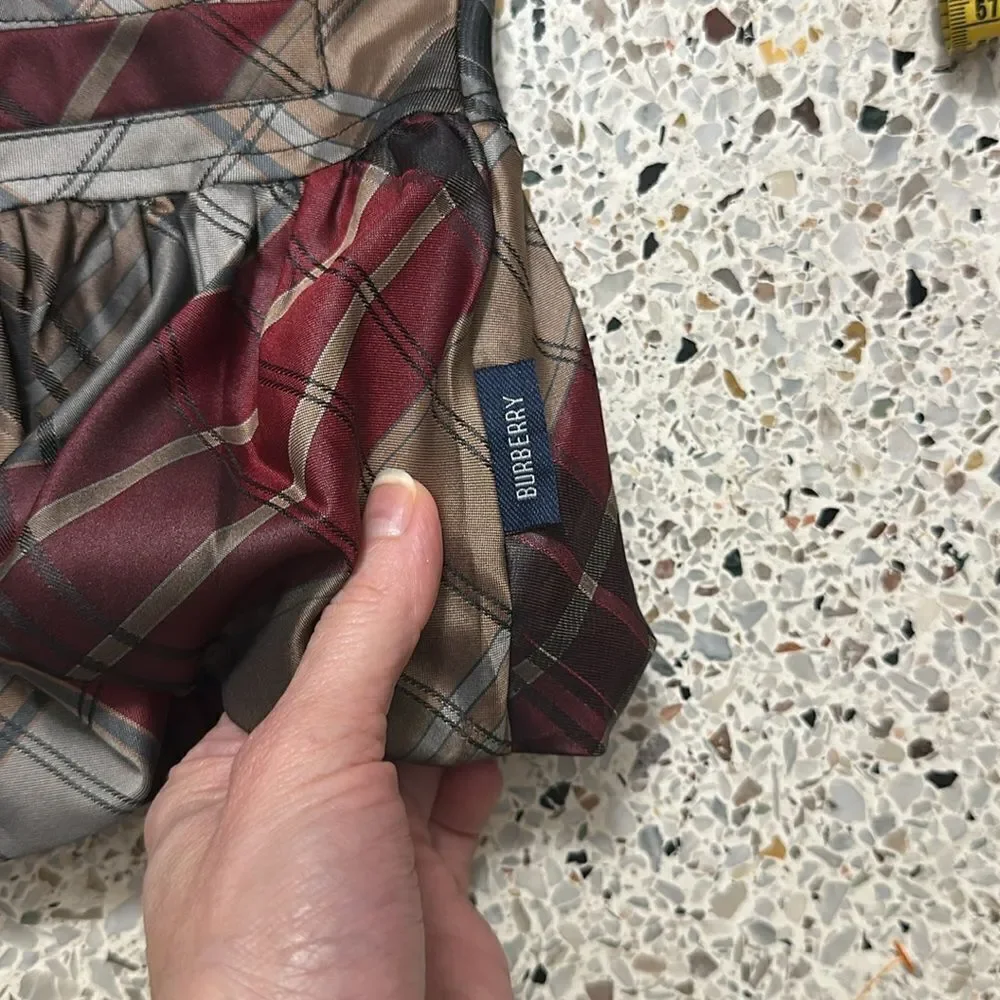 Burberry plaid jacket ruffle burgundy grey small s